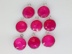 Dainty minimalistic Chalcedony Round Cut Stones Bezel Connectors Brass Gold Plating Pendants - Meena Design