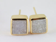 Dainty minmalistic agate druzy square studs gold / Silver 925 - Meena Design