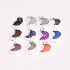 Druzy Moon, Natural Gemstone, Silver Edged, Single Bail, Dainty Crescent , 7 mm - Meena Design