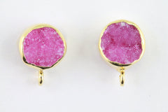 Ear Post Druzy Gold Plated Bezel - Meena Design