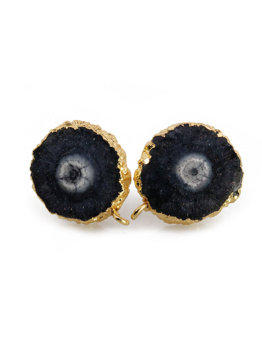 Earpost Natural solar quartz, flower druzy, gold gemstone, Earrings Connect, For Making Earrings - Meena Design