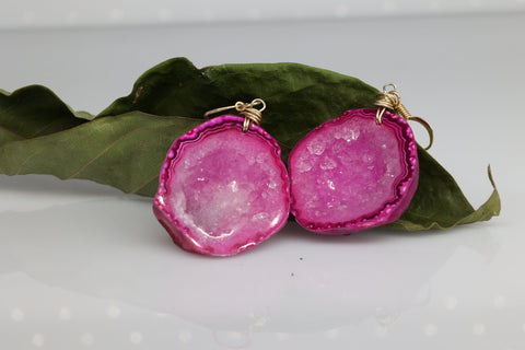 Geode Agate Druzy Earring, Natural Stone Dangle Slopes For Women, Wire Wrap Handmade Jewelry - Meena Design