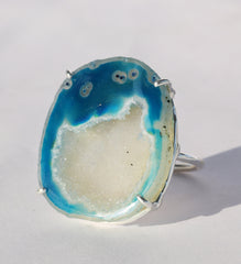 Geode, Agate, Silver, Statement Ring, Geode Ring, Druzy Ring, Crystal Ring, Gemstone Ring, Ring Silver, Adjustable Ring, Gift For Her, 925 - Meena Design