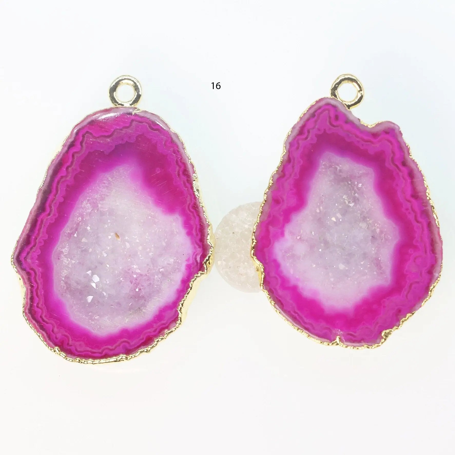 Gold Edged Fuscia cave druzy or tobasco druzy geode Pairs For Earrings *Order Exact Pairs as in Photos* - Meena Design