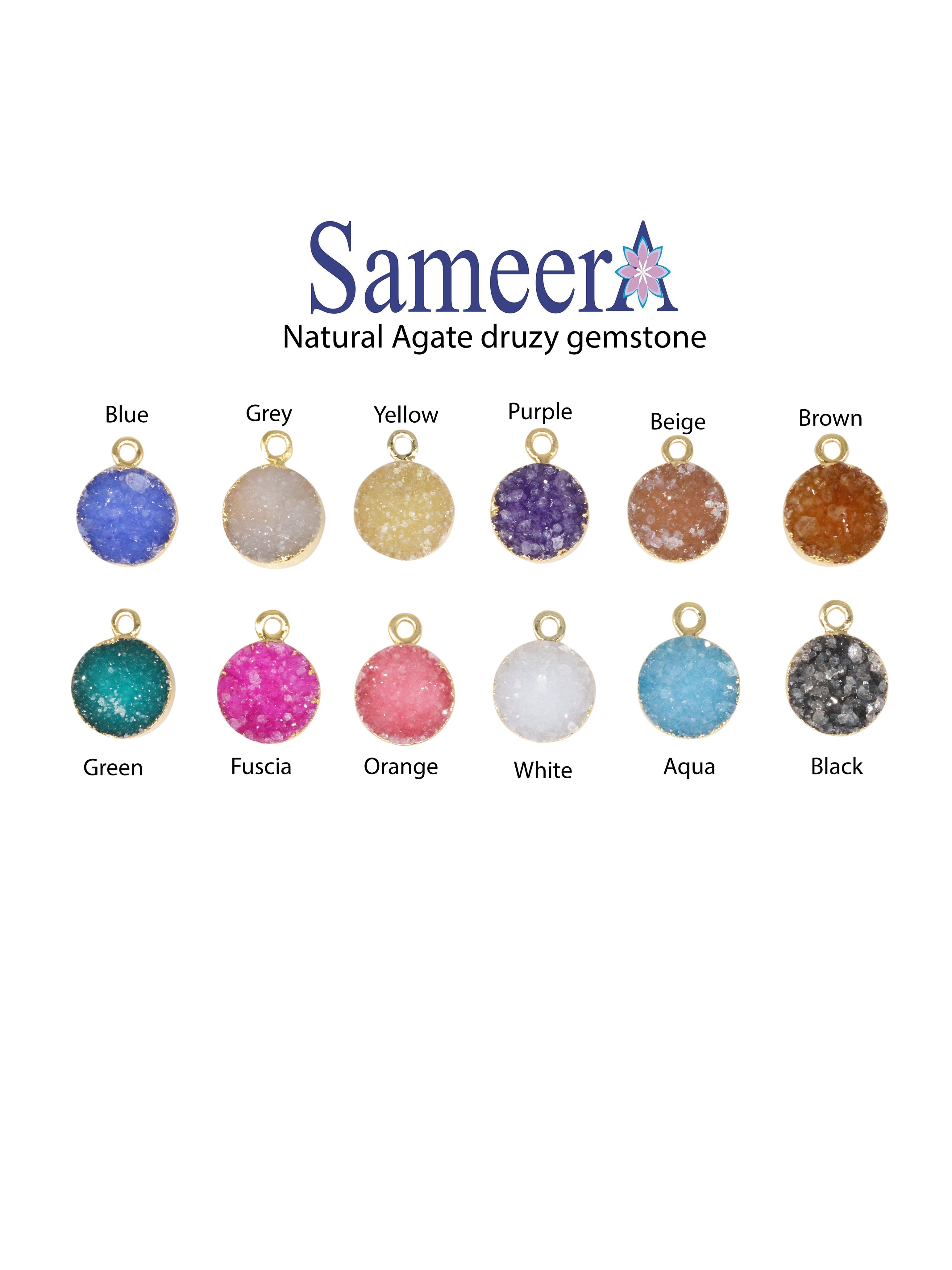 Gold Electroplated Druzy Single Bail Connector, 10mm Round Shape Druzy Gemstone Pendant - Meena Design