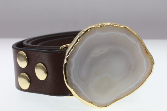 Leather Belts Agate Natural Gemstones Natural Gold Plated On Brass - Meena Design