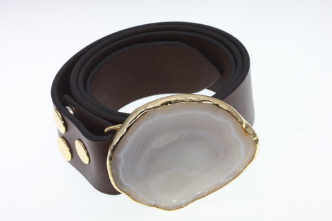 Leather Belts Agate Natural Gemstones Natural Gold Plated On Brass - Meena Design
