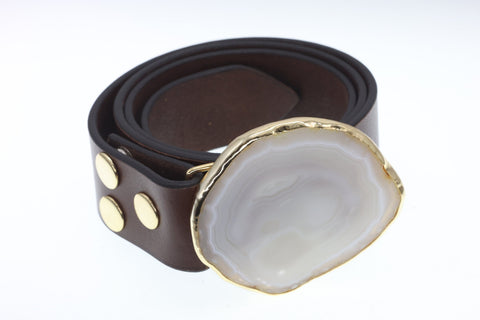 Leather Belts Agate Natural Gemstones Natural Gold Plated On Brass - Meena Design
