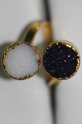 Micron Gold Rings druzy ring, gold ring, natural gemstone ring, gold edged druzy ring, adjustable ring, statement ring - Meena Design
