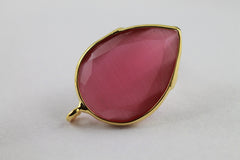 Monalisa Cats Eye Rhine Stone Gold Plated Earpost Bezel - Meena Design