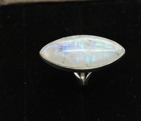 moonstone silver ring, white rainbow, handmade silver jewelry, chakra jewelry, natural gemstones - Meena Design