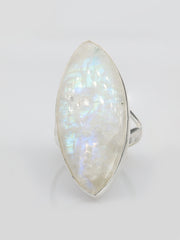 moonstone silver ring, white rainbow, handmade silver jewelry, chakra jewelry, natural gemstones - Meena Design