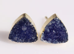 Natural Agate Druzy Trillion Minimalistic Dainty Studs - Meena Design