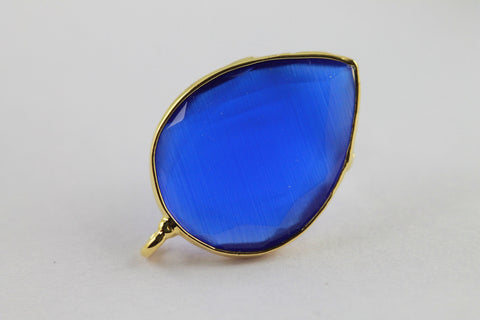 Onyx Gemstone Half Bezel Ear Post Electro Plated Earpost 15 * 20 Pear - Meena Design