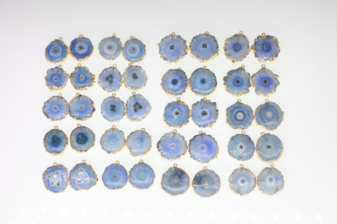 Pairs Blue Solar Quartz Gemstones For Earring 1 Bail Gold edged 20 - 30 mm 2 Side Hand Polished - Meena Design