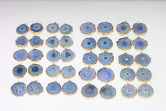 Pairs Blue Solar Quartz Gemstones For Earring 1 Bail Gold edged 20 - 30 mm 2 Side Hand Polished - Meena Design
