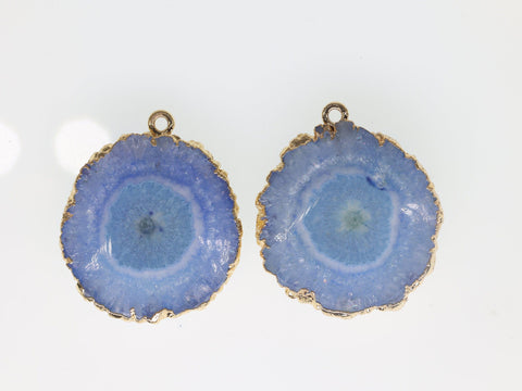 Pairs Blue Solar Quartz Gemstones For Earring 1 Bail Gold edged 20 - 30 mm 2 Side Hand Polished - Meena Design