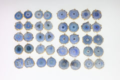 Pairs Blue Solar Quartz Gemstones For Earring 1 Bail Gold edged 20 - 30 mm 2 Side Hand Polished - Meena Design