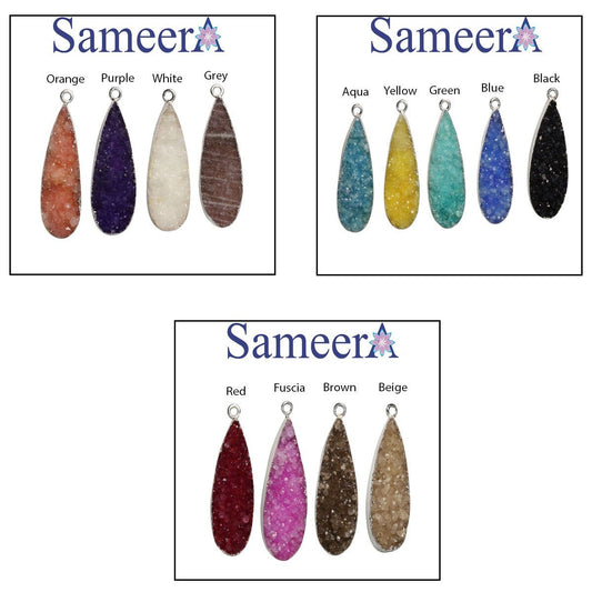 Pears Cut Druzy Gemstone Connector, All Sizes, Pears Shape Necklace Pendant, Gold Electroplated Single Bail, Custom Manufacturing Available - Meena Design