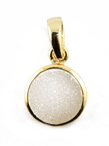 Pendants 10 mm Natural White Agate Druzy Stone Gold PLated Brass Bezel - Meena Design