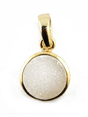 Pendants 10 mm Natural White Agate Druzy Stone Gold PLated Brass Bezel - Meena Design