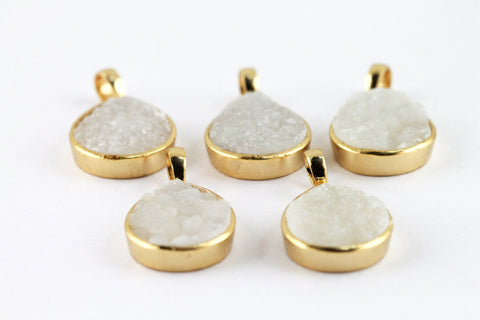 Pendants 10 mm Natural White Agate Druzy Stone Gold PLated Brass Bezel - Meena Design