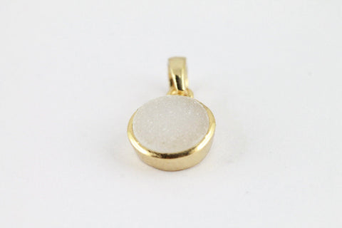 Pendants 10 mm Natural White Agate Druzy Stone Gold PLated Brass Bezel - Meena Design