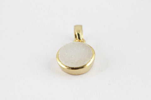 Pendants 10 mm Natural White Agate Druzy Stone Gold PLated Brass Bezel - Meena Design