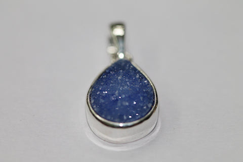 Pendants Natural Agate Druzy Gemstone 10* 14 mm Pear Silver plated on Brass - Meena Design