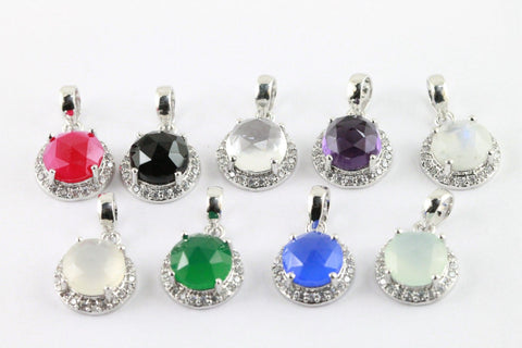 Pendants Natural Gemstone Silver Plated Brass Prong Setting and CZ - Meena Design