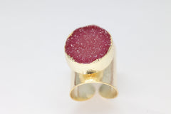Polo Rings Oval Natural Agate Druzy - Meena Design