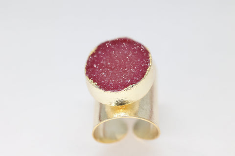Polo Rings Oval Natural Agate Druzy - Meena Design
