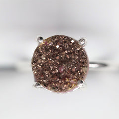 Rings Druzy Titanium Natural Gemstone silver 925, 10 mm Round - Meena Design
