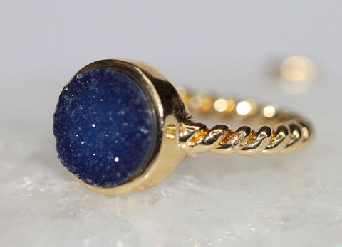 Rings gold druzy ring 10 mm round natural round druzy gemstone - Meena Design