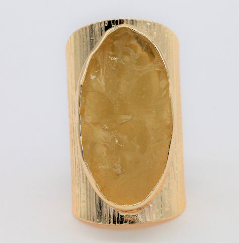 Rings lemon quartz natural raw gemstone Gold Plated Brass or Silver 925 - Meena Design