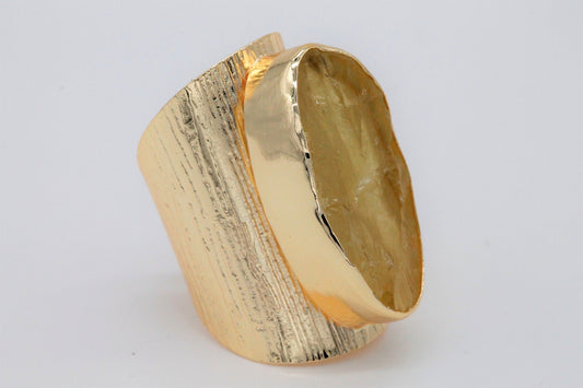 Rings lemon quartz natural raw gemstone Gold Plated Brass or Silver 925 - Meena Design