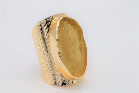 Rings lemon quartz natural raw gemstone Gold Plated Brass or Silver 925 - Meena Design