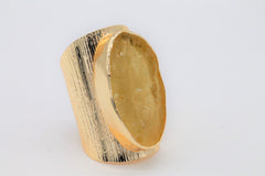 Rings lemon quartz natural raw gemstone Gold Plated Brass or Silver 925 - Meena Design