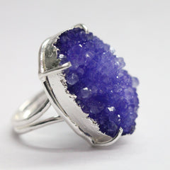 Silver Druzy Ring , Ajustable Druzy Rings, Statement Rings, Gifts For Her, Gifts For Her, Crystals Ring - Meena Design