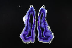 Silver Natural Agate Geode Slice Pairs Edged For Earrings - Meena Design