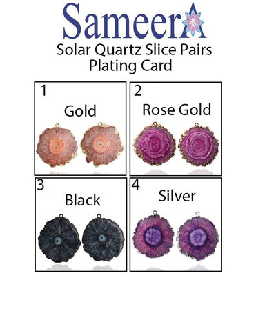 Unique Natural Solar Quartz Gemstone Earrings, White Centre with more than 50% Stone Coverage Handcrafted Beauty, Pairs, Gold Edged - Meena Design